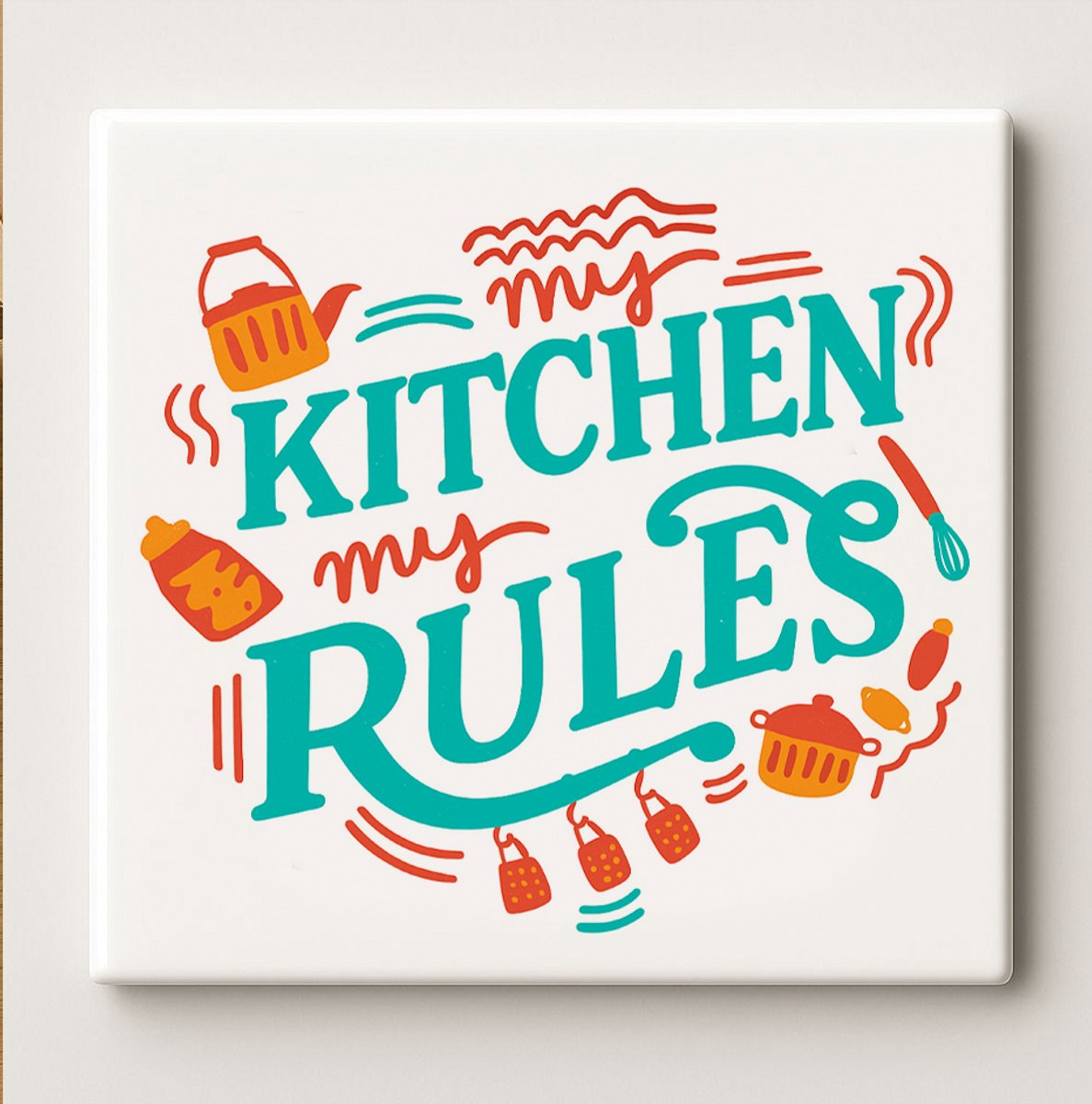 My Kitchen My Rules Keramische Tegel – 15x15 cm Grappige Keuken Wandtegel – Perfect Cadeau