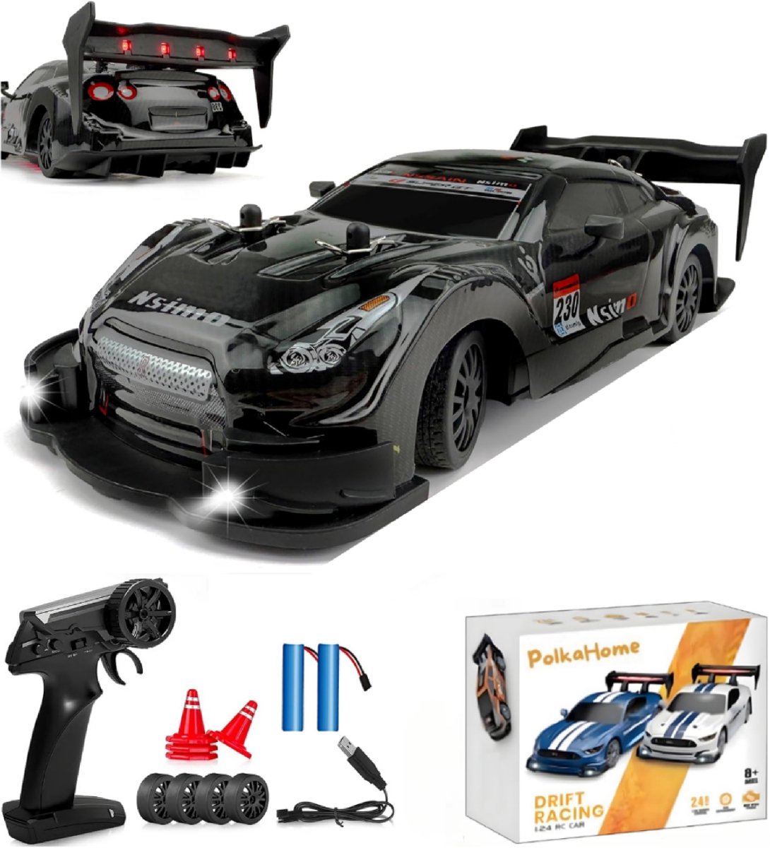 PolkaHome RC Drift Auto 1:24 – Afstandsbestuurbare RC Auto – 4WD – 2 Accu’s – 20 km/h — afbeelding 9