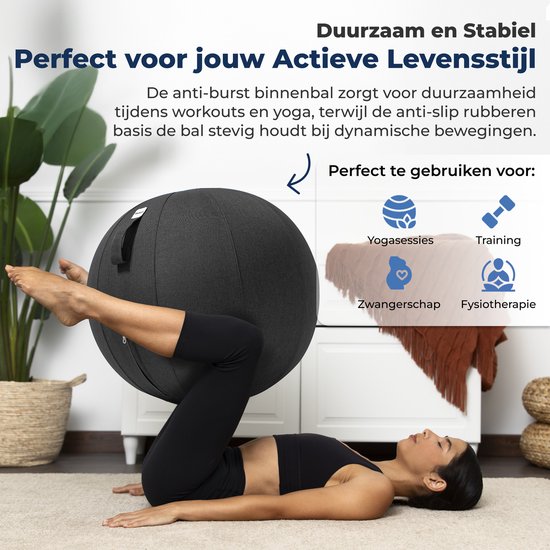 Backerz Zitbal 75 CM - Zitballen met Hoes Linnen - Ergonomische Bureaustoel Kantoor en Thuis - Luxe Yoga Bal - Donker Blauw