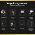 Overzicht van de inhoud van de verpakking: scheerapparaat, neus- & oor trimmer, baardtrimmer, reinigingsborstel, gezichtsmassager, lengte kammen, opbergzakje, USB lader & schoonmaakborstel.