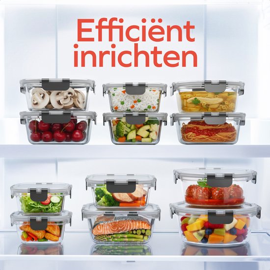 Set de 12 Boîtes de conservation de Prep KitchenBrothers en Verres hermétique, sans BPA, pour la congélation et le stockage des repas. Glas : 6,79 L.
