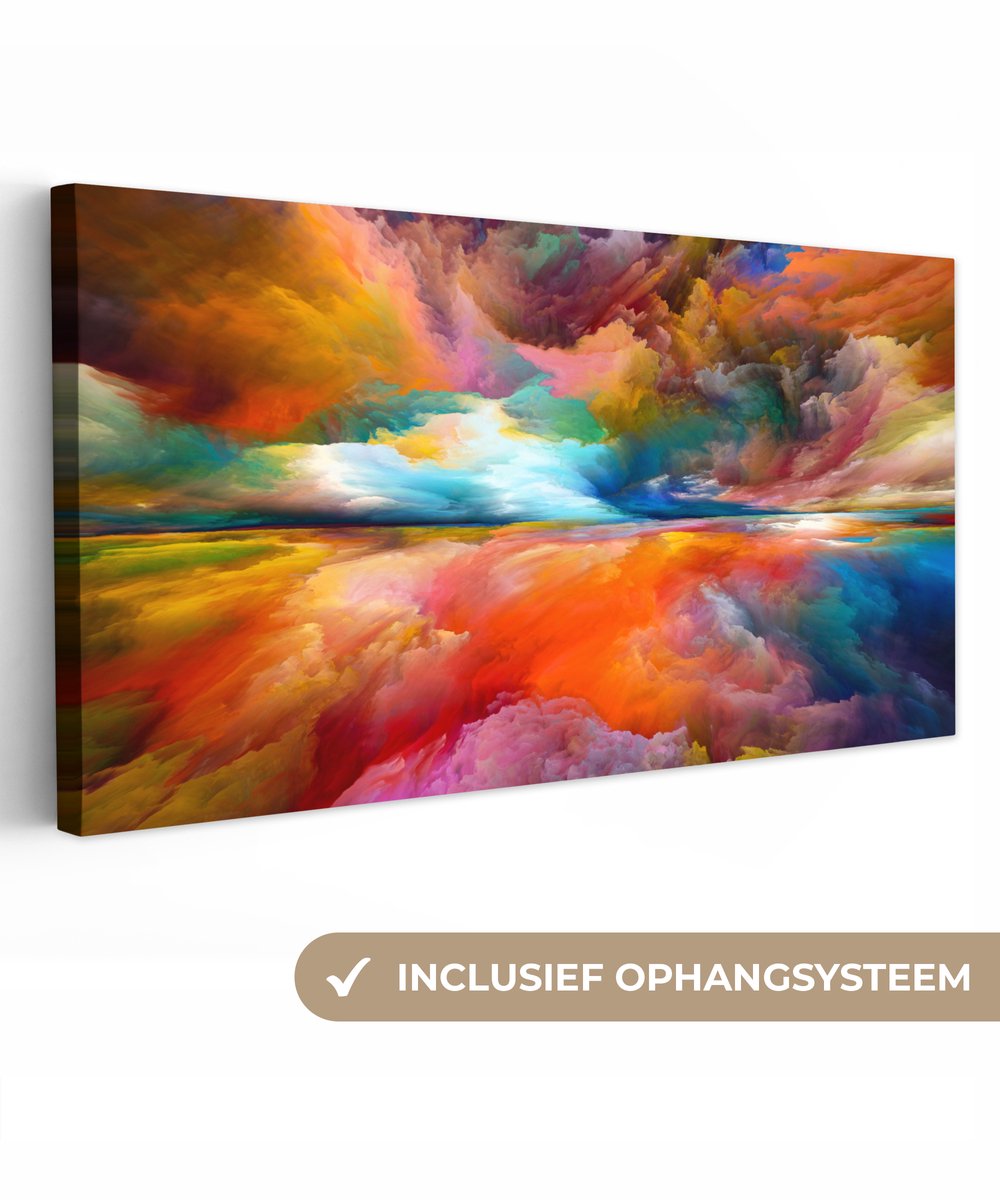 Canvas - Olieverf - Schilderij - Wolken - Regenboog - Abstract - 300x140 cm - Schilderijen op canvas - Muurdecoratie