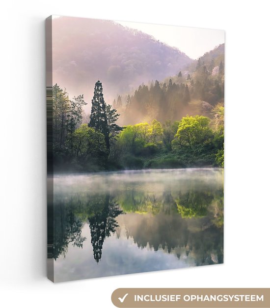 Canvas schilderij 30x40 cm - Wanddecoratie Natuur - Bomen - Bergen - Meer - Water - Muurdecoratie woonkamer - Slaapkamer decoratie - Kamer accessoires - Schilderijen op canvas