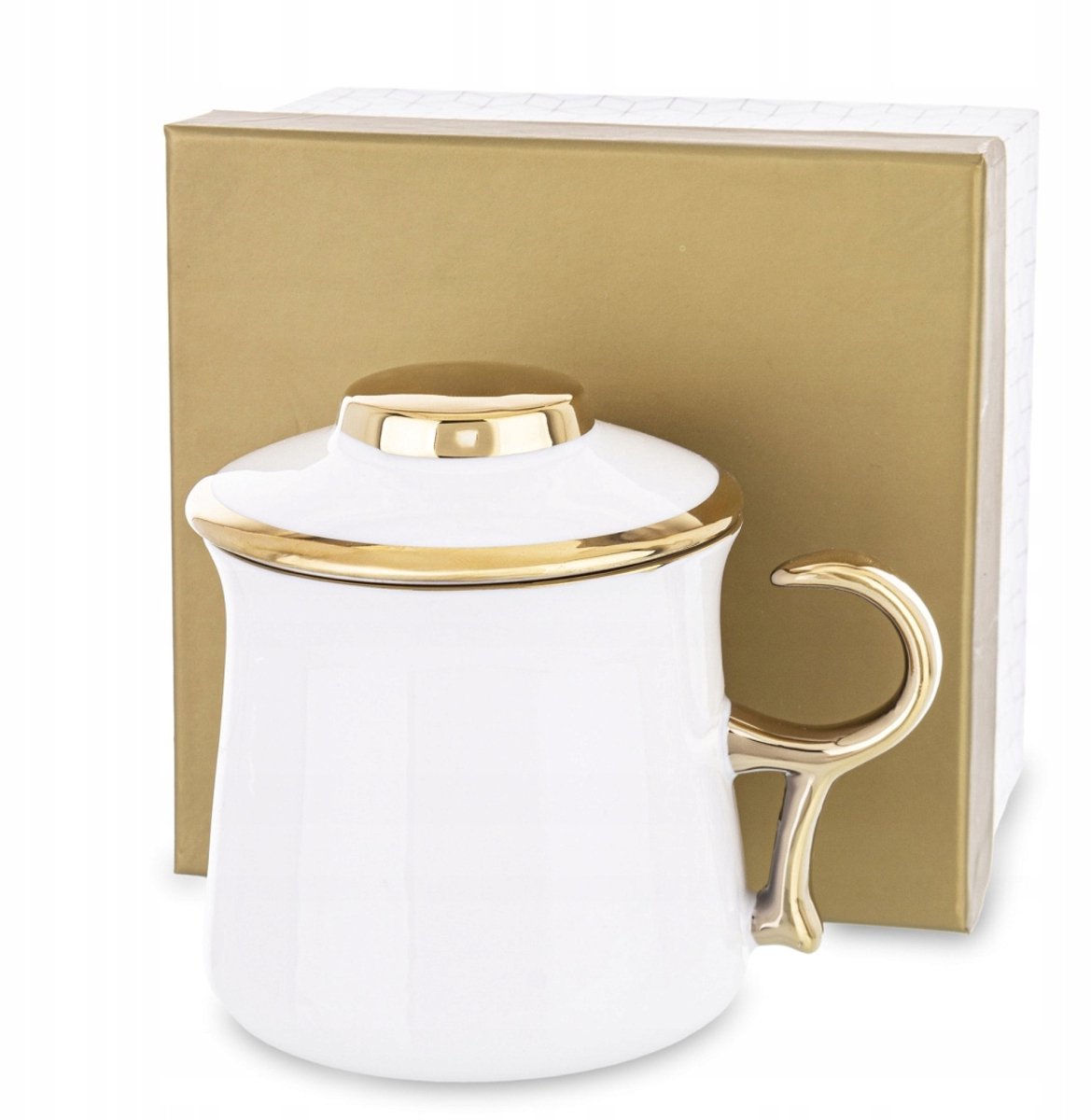 Queen Isabell Gold Mok met Zeef en Deksel - 350ml Porselein