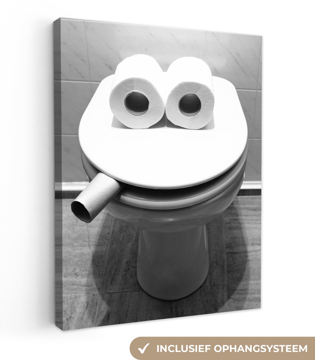 Canvas schilderij 60x80 cm - Wanddecoratie badkamer WC - Bril - Grappig - Toilet - Muurdec