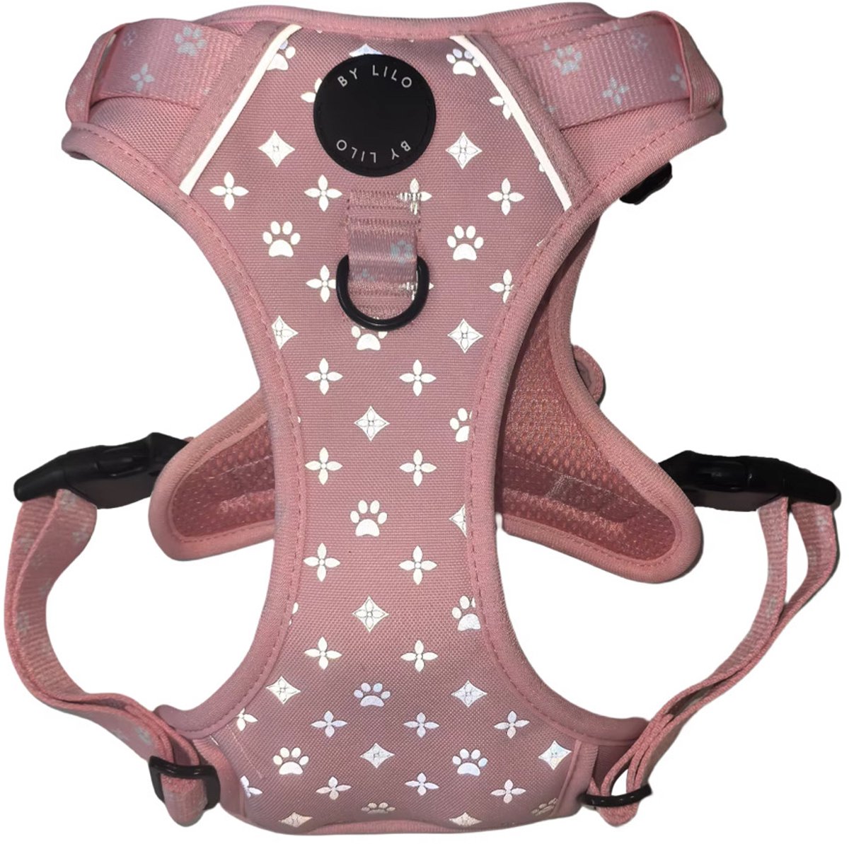 By Lilo Reflecterend Antitrek Y-Tuig Hond – Roze – Verstelbaar – Met Handvat – Comfortabel Hondenharnas voor Middelgrote & Grote Honden – Veilig & Stijlvol