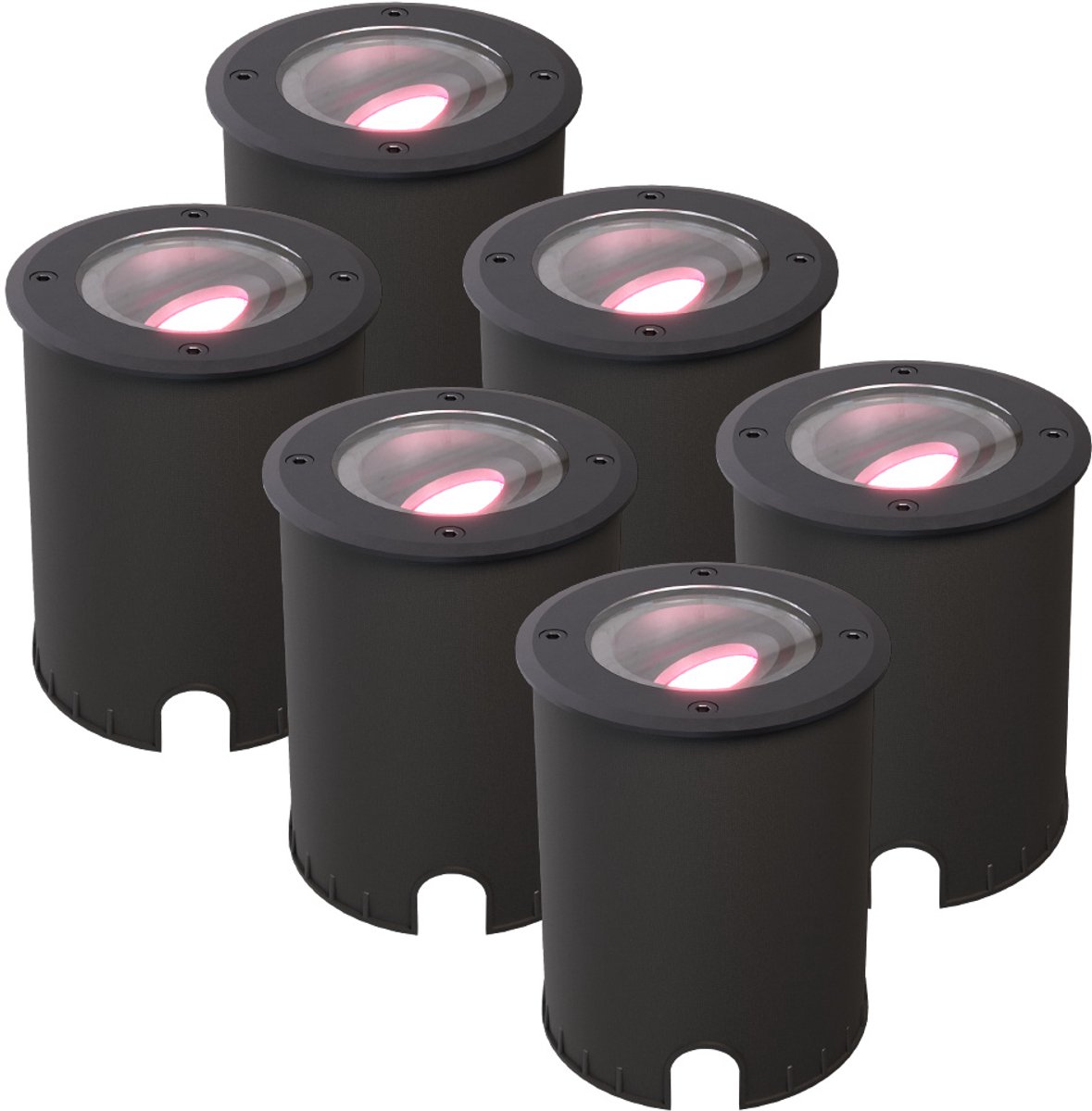 HOFTRONIC - Lilly Set van 6 Smart Grondspots XL - Kantelbaar en draaibaar - 16,5 Miljoen lichtkleuren (RGB + WW) - IP67 Waterdicht - GU10 5,5W 345 Lumen - Geschikt voor tuin, oprit en pad