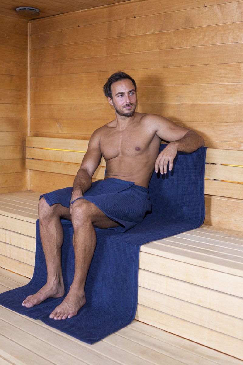 VitalHome Wafelsaunakilt met Zakje 60x150cm Klittenband Donkerblauw