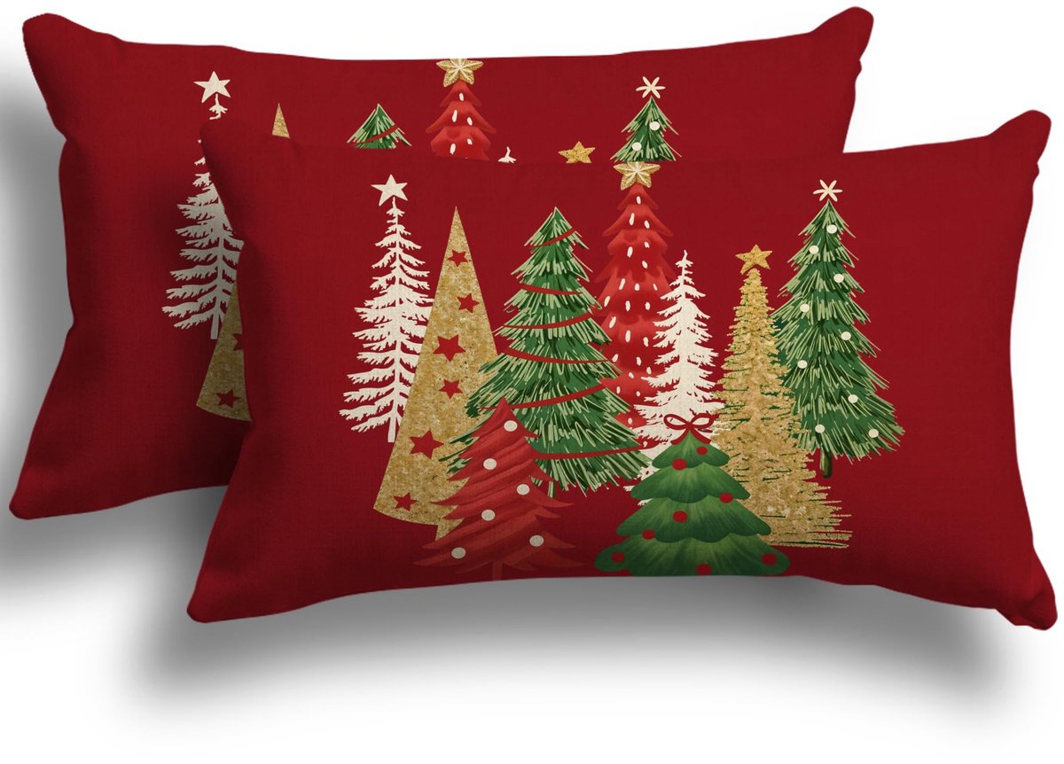 Unyqoos Set van 2 decoratieve kussenhoezen voor kerst in linnen stijl, 30 x 50 cm rood