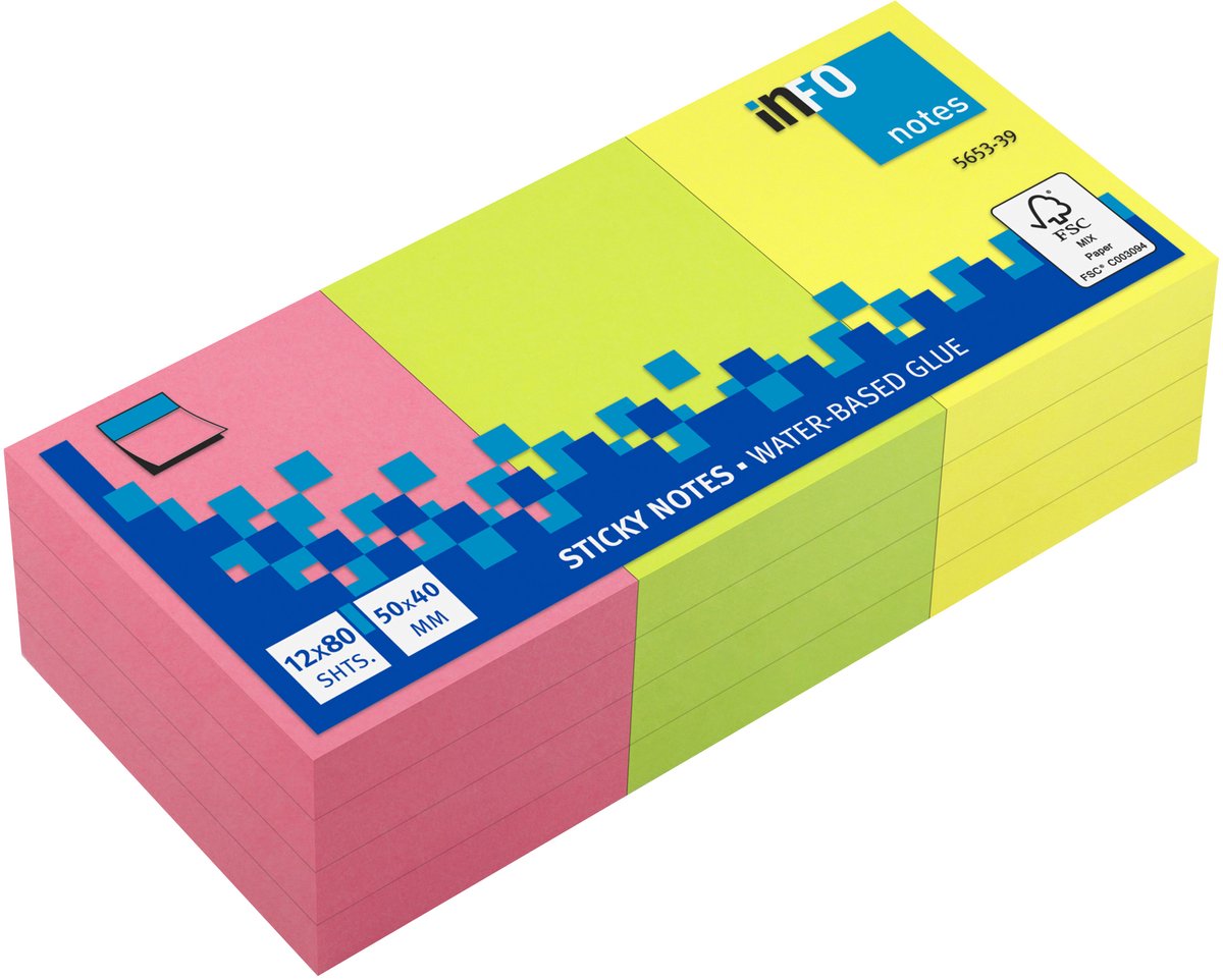 Info sticky notes - Brilliant - 12 x 80 vel - 50x40mm - assorti - IN-5653-39