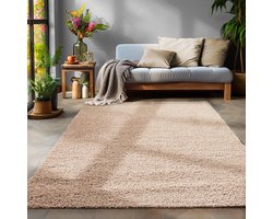 Tapijtenloods Basic Shaggy vloerkleed Beige Hoogpolig- 140x200 CM
