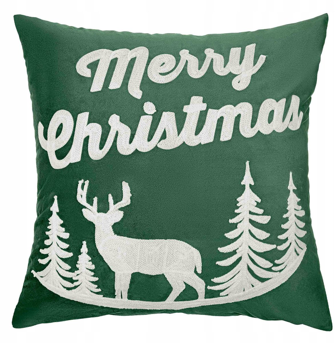 Kerstkussenhoes 45x45cm, Groen, Met Rendier & 'Merry Christmas'