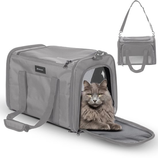 Volcan Reistas Kat - Reismand - Draagtas Katten - Transportbox met Bovenlader - Draagmand Lichtgrijs