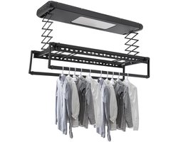 Amolass - Droogrek Elektrisch - Plafonddroogrek - Met Afstandsbediening - LED-Verlichting - Modern Design - Zwart - 250x56x110cm