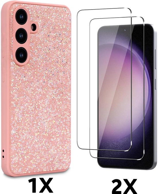 Coque et Glas pour Samsung Galaxy A17 5G - Rose clair - Coque arrière Glitter Casemania avec 1 protection d'écran en Verres trempé
