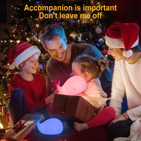 Kindernachtlampje van siliconen - Kinderlamp in de vorm van een walvis - Babylamp met 8 kleuren die verandert - Oplaadbare LED-tafellamp - Nachtlampje voor op het nachtkastje - Geschikt voor kinderkamers en babykamers - Wit van Flow nóg. — afbeelding 3