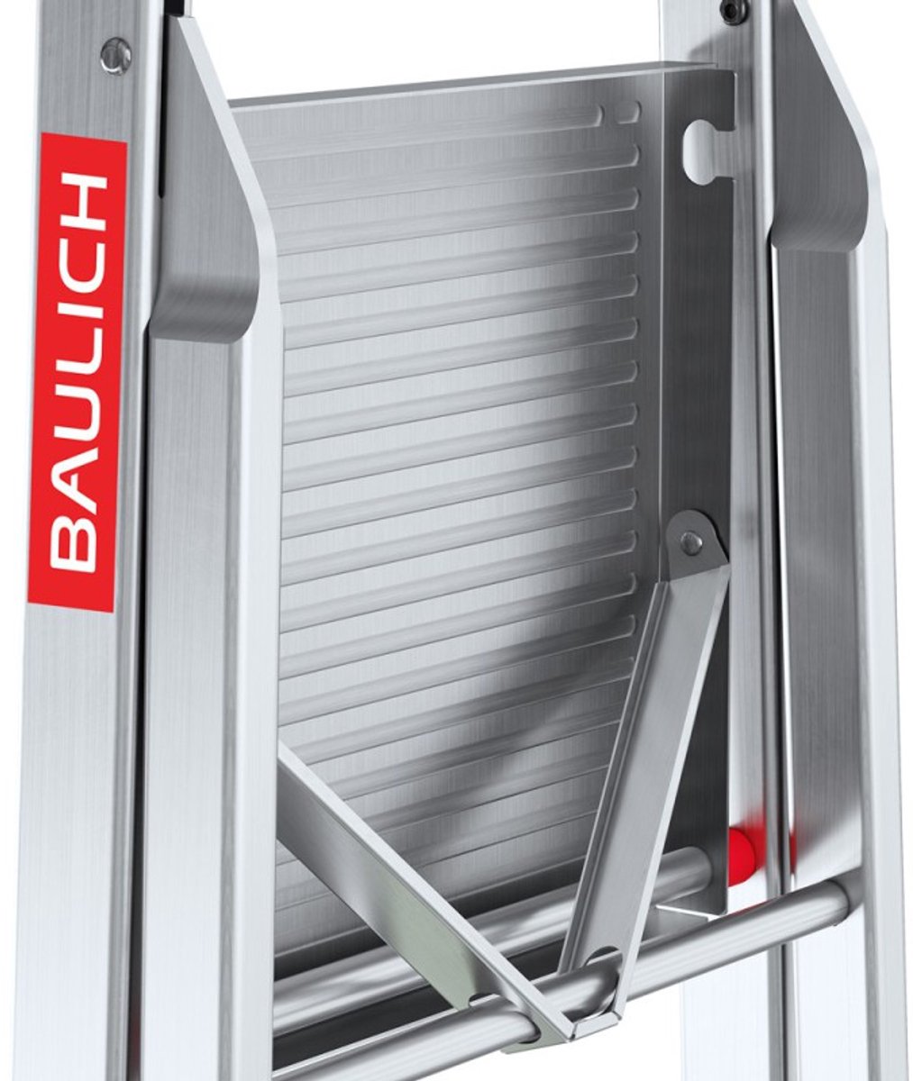 Baulich Huishoudtrap Aluminium - 4 treden met plateau - Opvouwbare vouwladder met antislip treden - Draagvermogen 125 kg - Werkhoogte 275 cm - Stabiele geprofileerde voeten – foto 5
