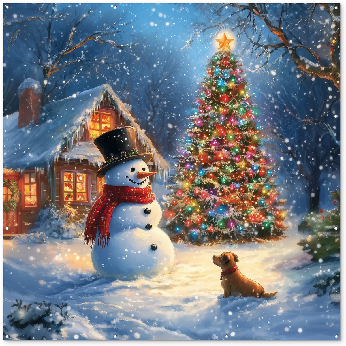 Tuinposter met kleurrijk Kerstwonder design voor buiten decoratie - 200x200 cm.