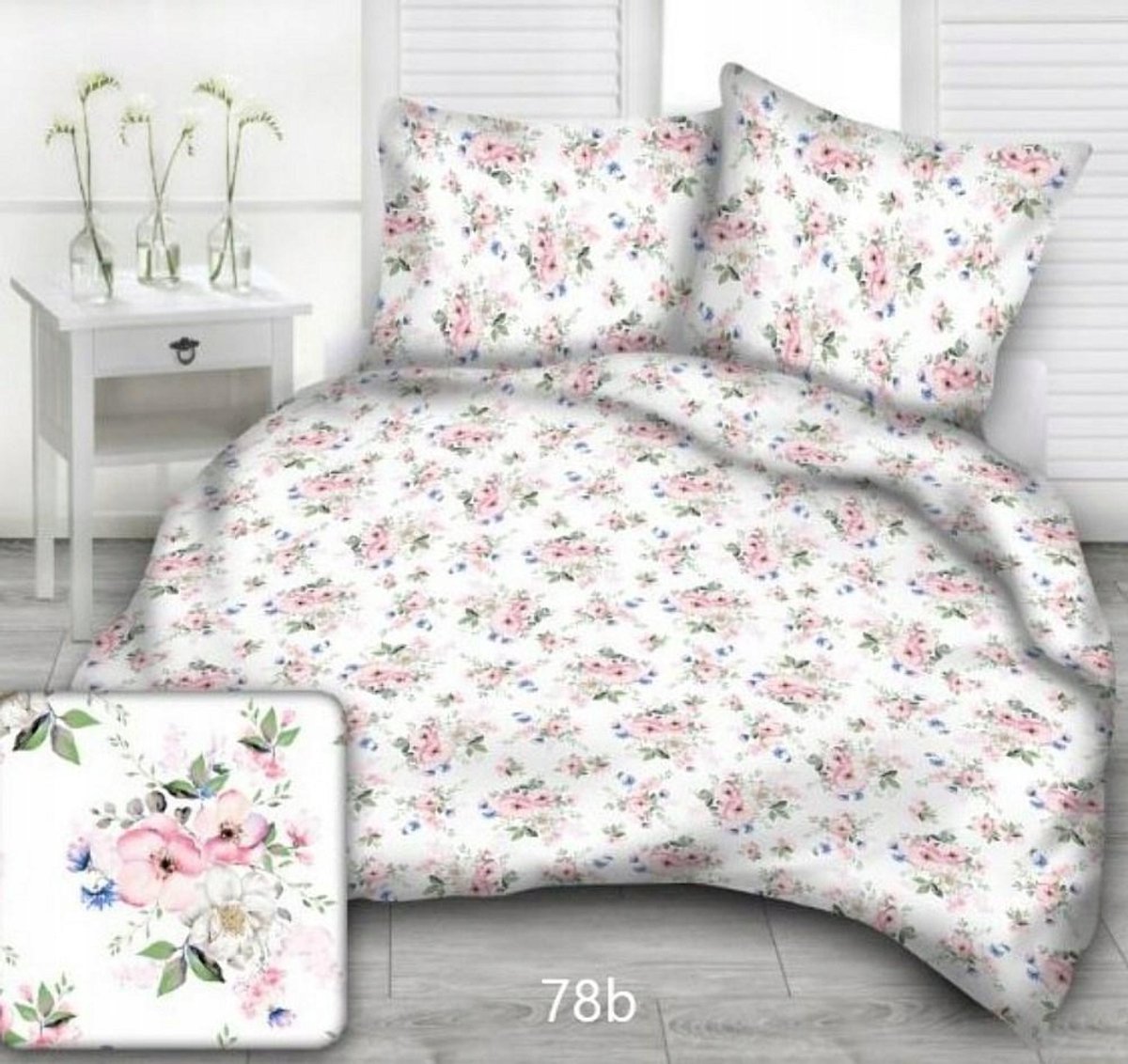 Kora Kussensloop 70x80cm - Wit met Bloesem & Groene Bladeren