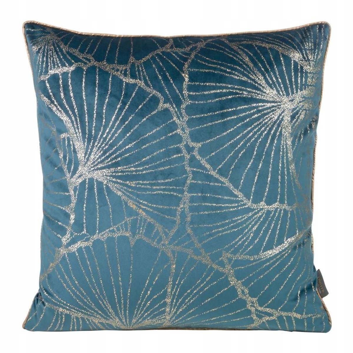 Decoratieve Kussenhoes 45x45cm Blauw met Gouden Ginkgo Bladeren