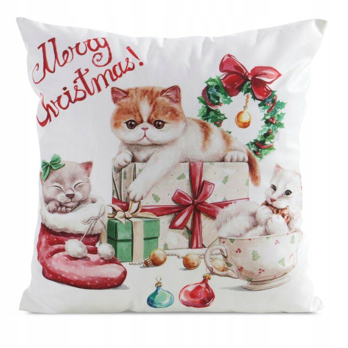 Kerst Kussenhoes 45x45cm - Schaduwrijke Katjes met Rits