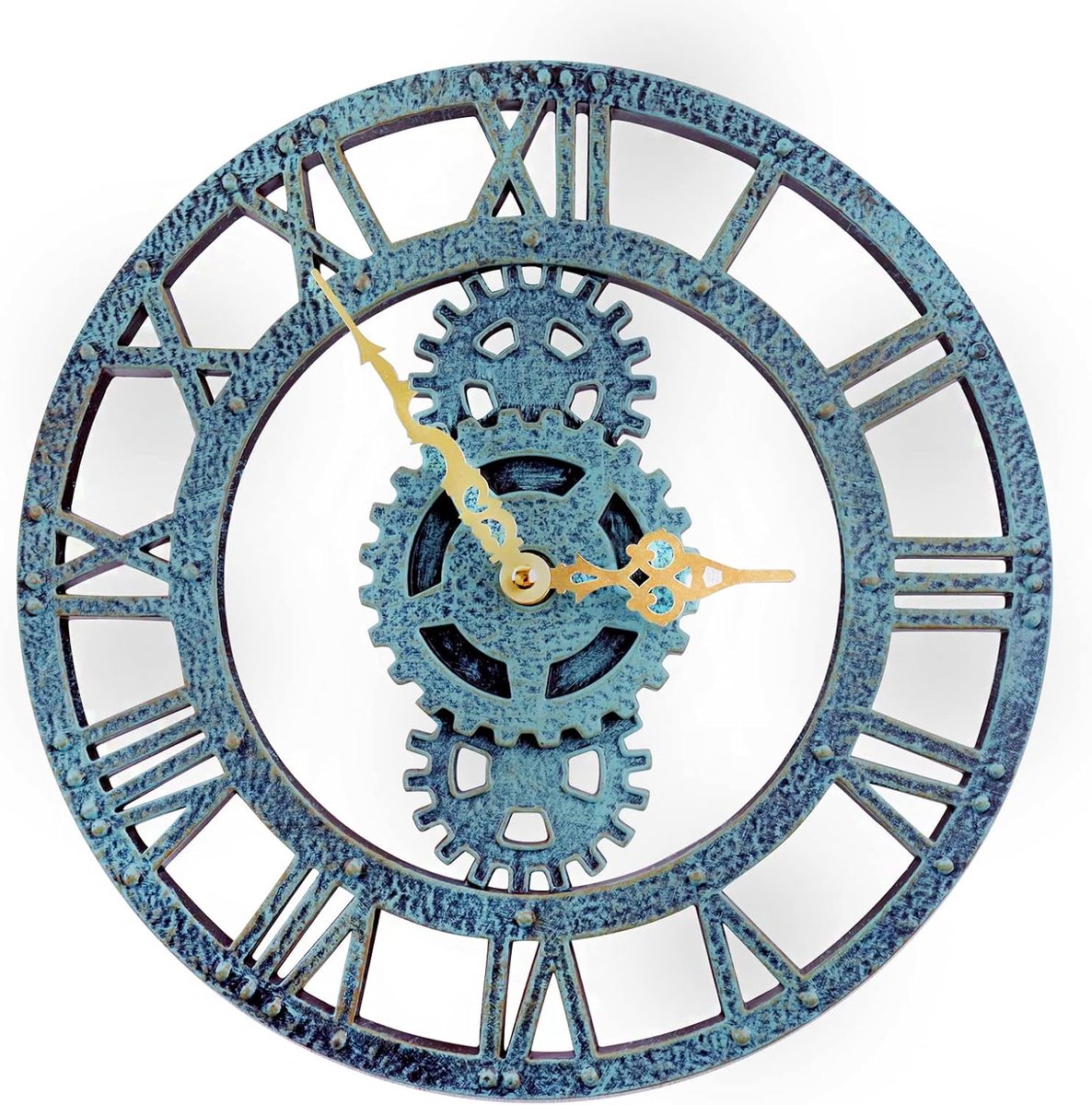 SNJY® Wandklok Industrieel Buiten en Binnen- Klok Muur - Ronde Klok Modern - Tuinklok - 30 cm - Groen/Blauw