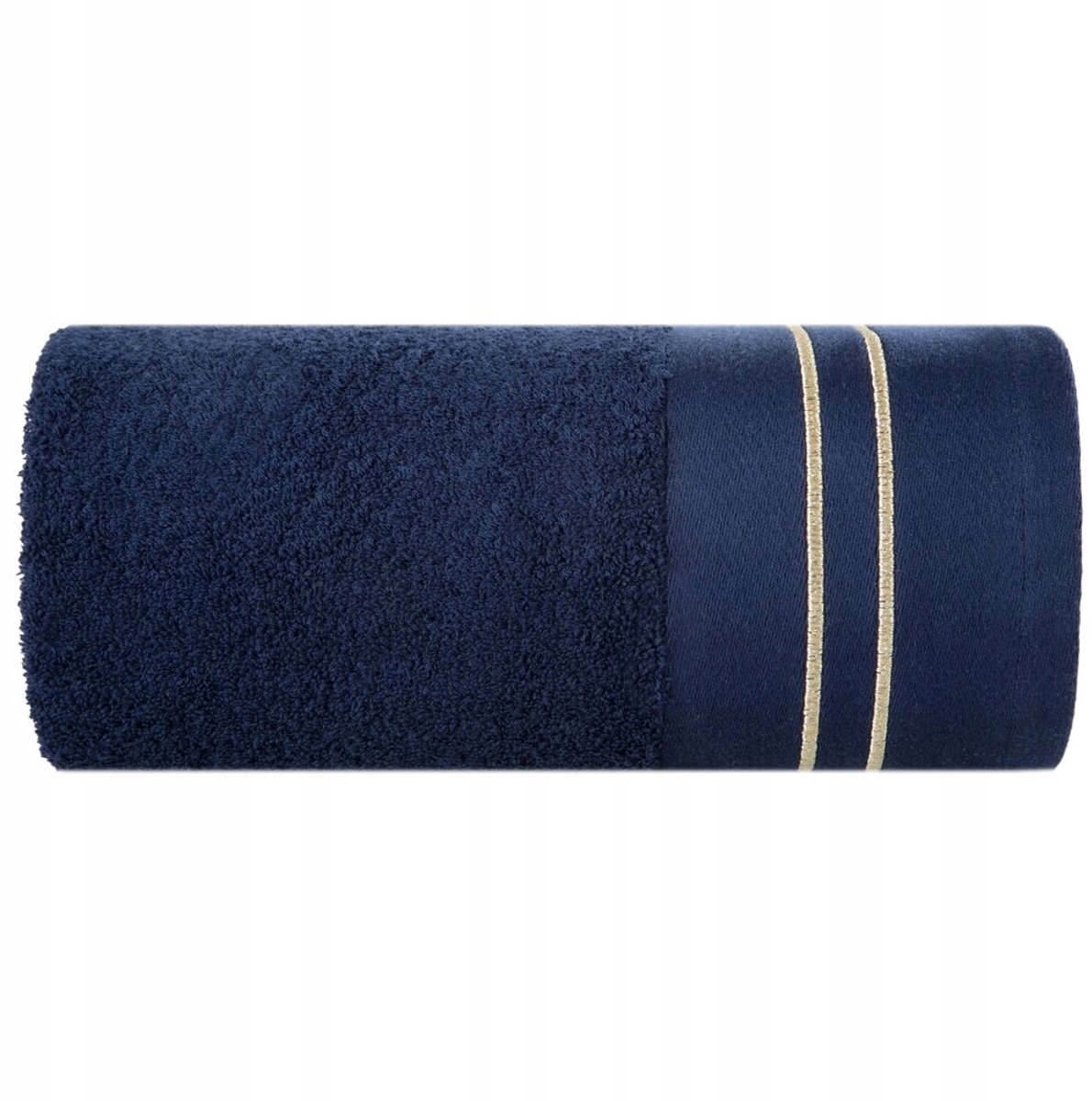 Luxe Katoenen Handdoek 30x50cm Navy met Gouden Strepen