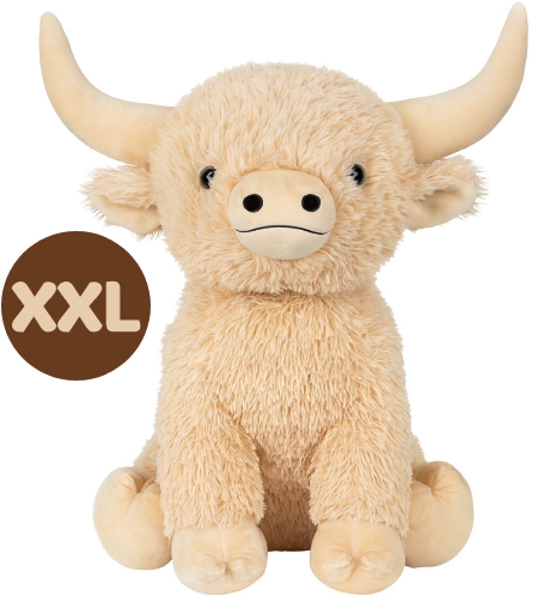 Stier (Beige) Pluche Knuffel XXL 100 cm - Bull Cow Plush XL - Speelgoed Knuffeldier Extra Groot - Grote Knuffels voor Kinderen Jongens Meisjes - Schotse Hooglander Highlander