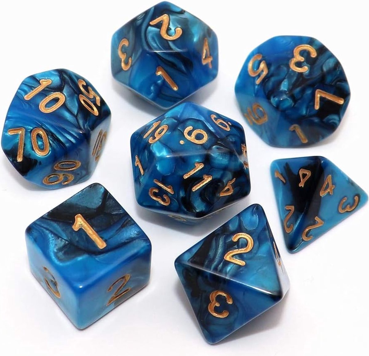 Dobbelstenen Set 7-delig – Groen Goud D20 D12 D10 D8 D6 D4 – Voor RPG & Tafelspellen