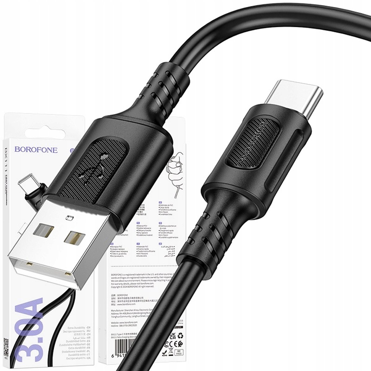 Borofone BX111 USB-C Kabel 1M 3A Snelladen Datatransmissie