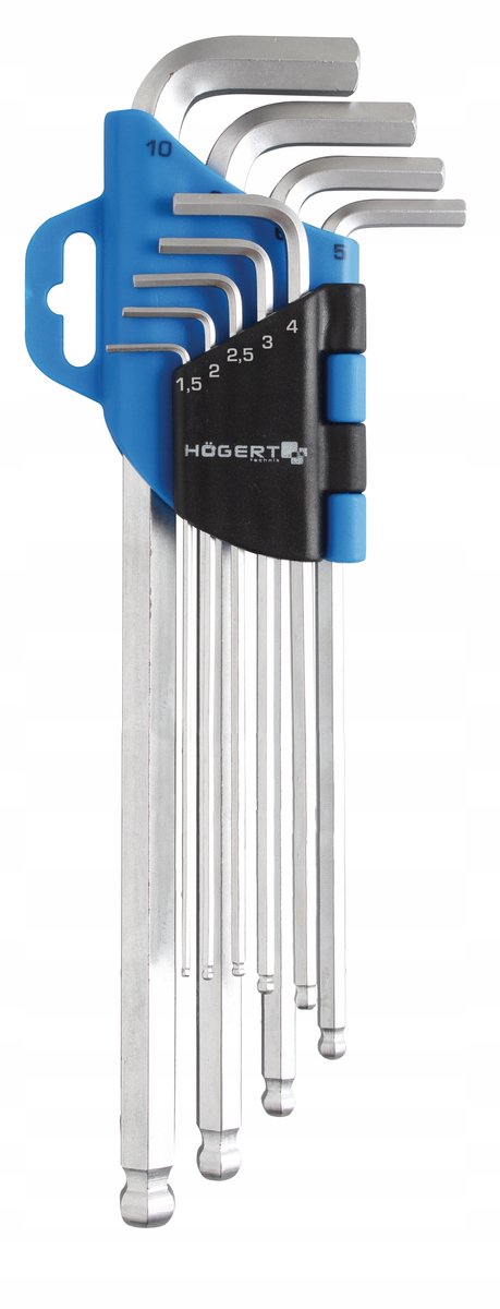 Hogert inbussleutelset met kegelkop, 9-delig, lang, 1,5-10mm