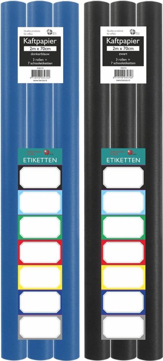 6 Rollen kaftpapier schoolboeken studieboeken - 3x Zwart & 3x Donkerblauw - 200 x 70 cm