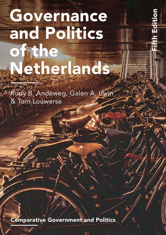 Boekomslag van 'Governance and Politics of the Netherlands', vijfde editie, met een afbeelding van rijen fietsen.