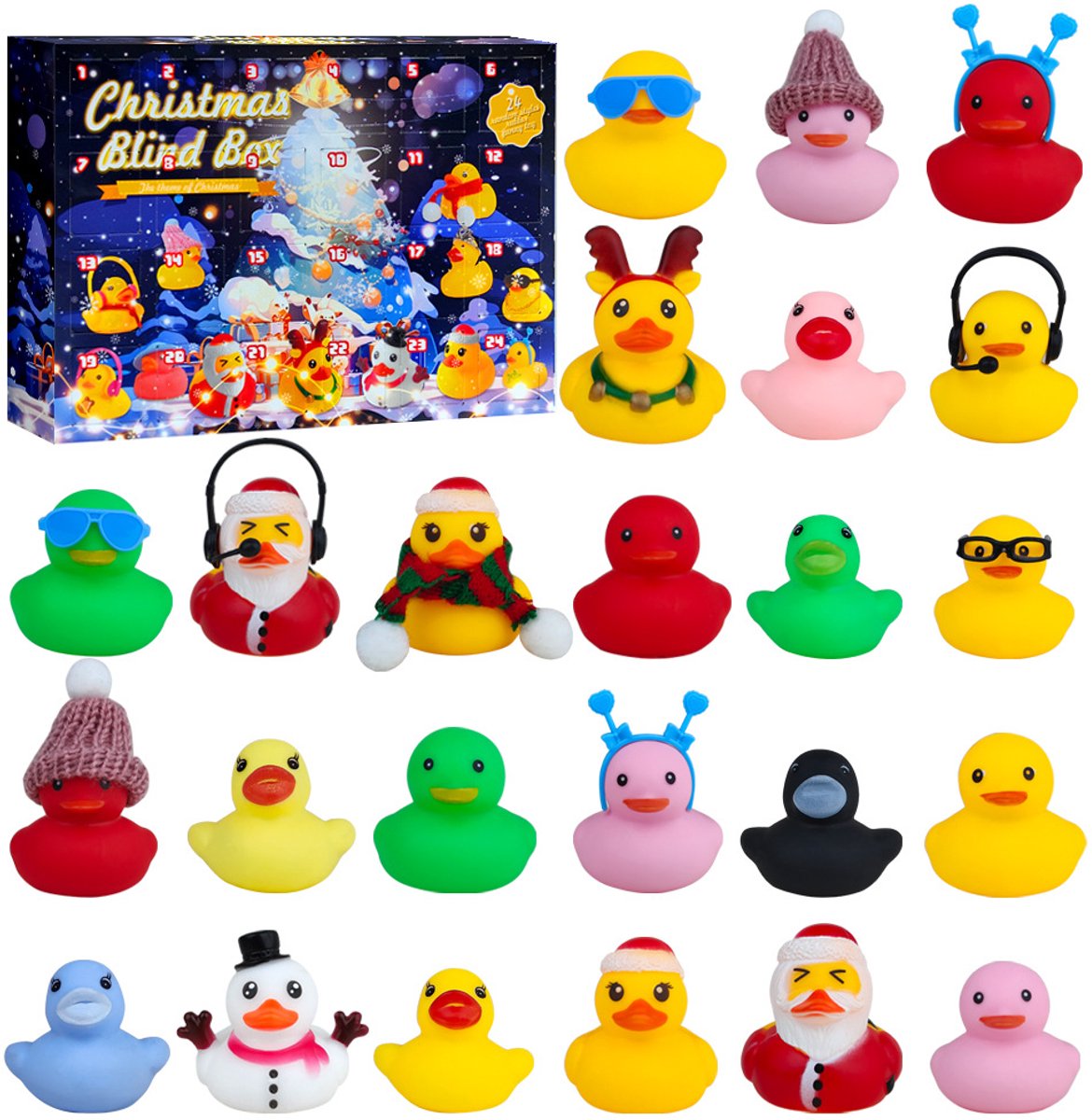 24 stuks Kerst Aftelkalender Rubberen Eendjes - Adventskalender - Rubber Duck Kerst Aftelkalender 24 Dagen - 2025 Kerst Aftelkalender - Cadeaus voor Jongens en Meisjes - Verrassing Blind Box Kerstfeest Gunsten