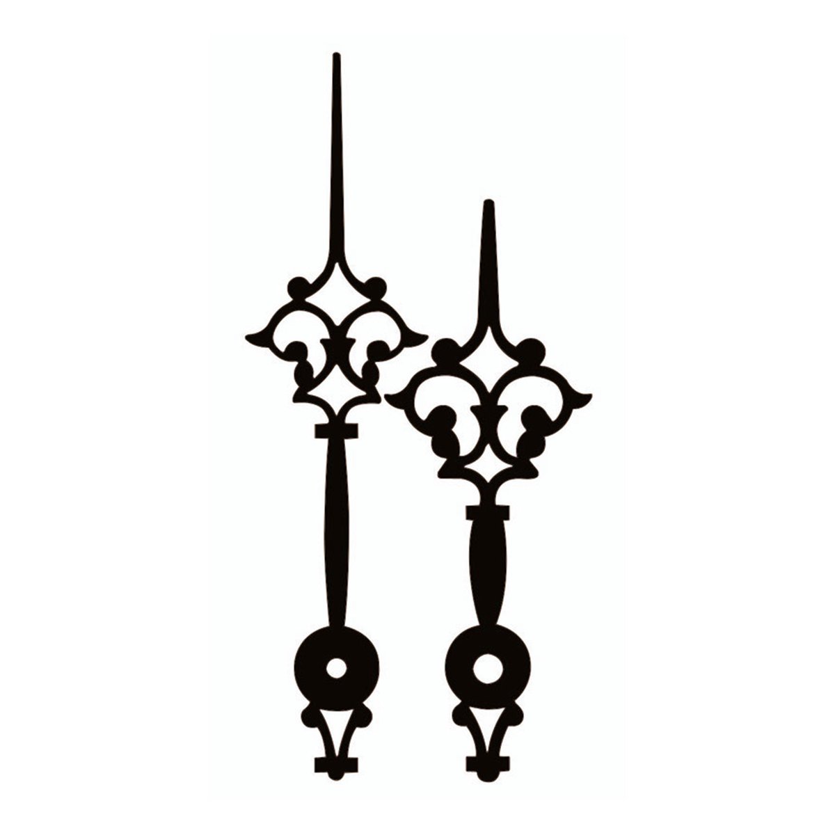 Paar antieke zwarte Euronorm minutenwijzers, lengte 88 mm