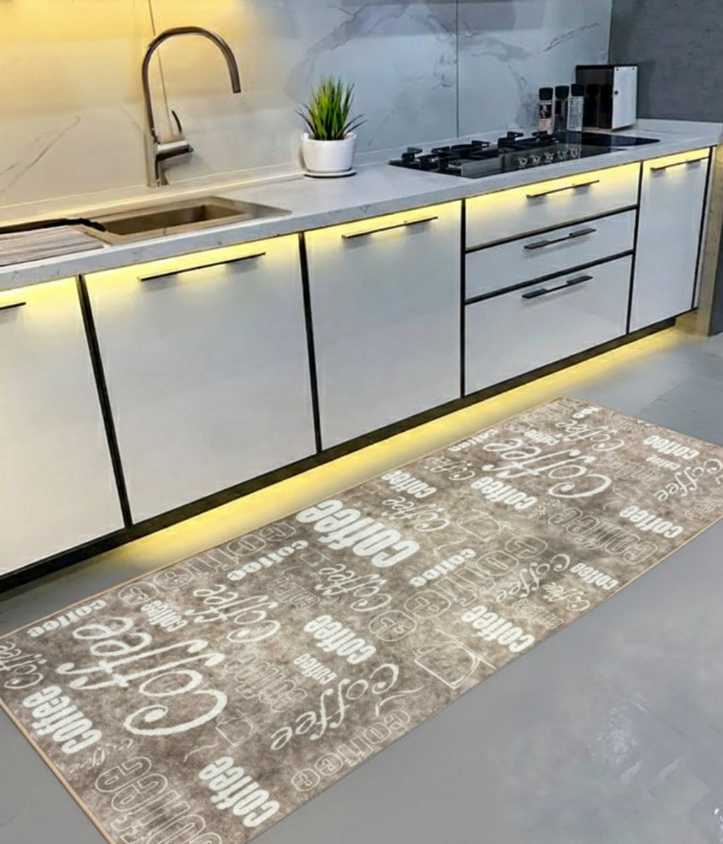 De Groen Home Keukenlooper 65x180cm - KNUS KOKEN COLLECTIE Vloerkleed - Coffee - Wasbaar Anti-slip Laagpolig Tapijt