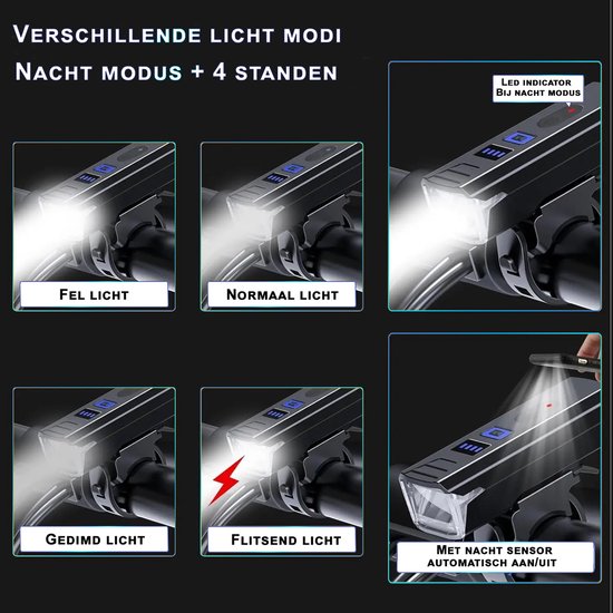 Fietsverlichting set USB oplaadbaar - Nacht sensor - 1000 Lumen - Voorlichtverlichting - Fatbike verlichting - racefiets verlichting - Koplamp fiets model 2025 — afbeelding 3