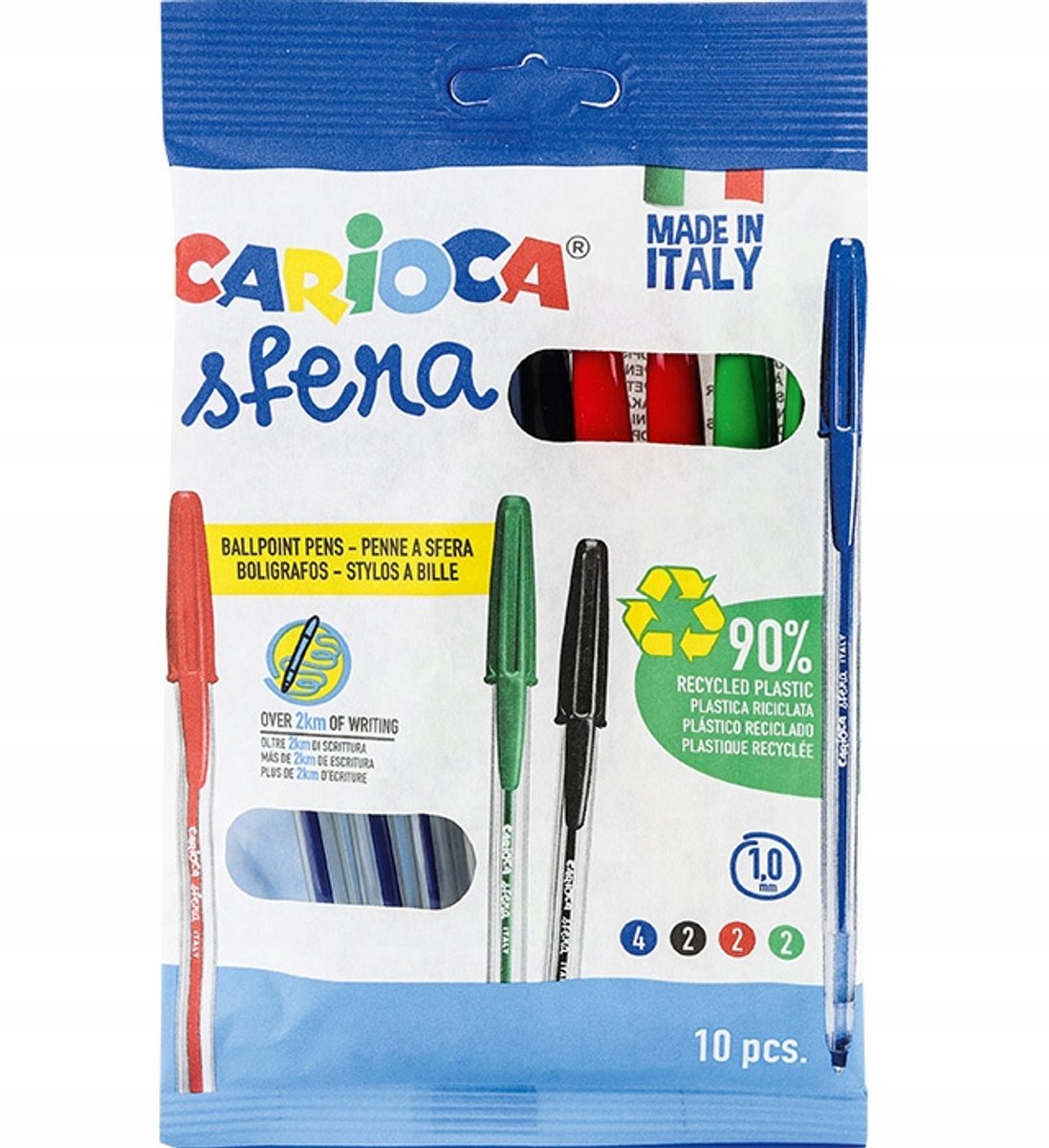 Carioca Sfera Balpennen - 10 Levendige Kleuren, Gemaakt van Gerecycled Plastic