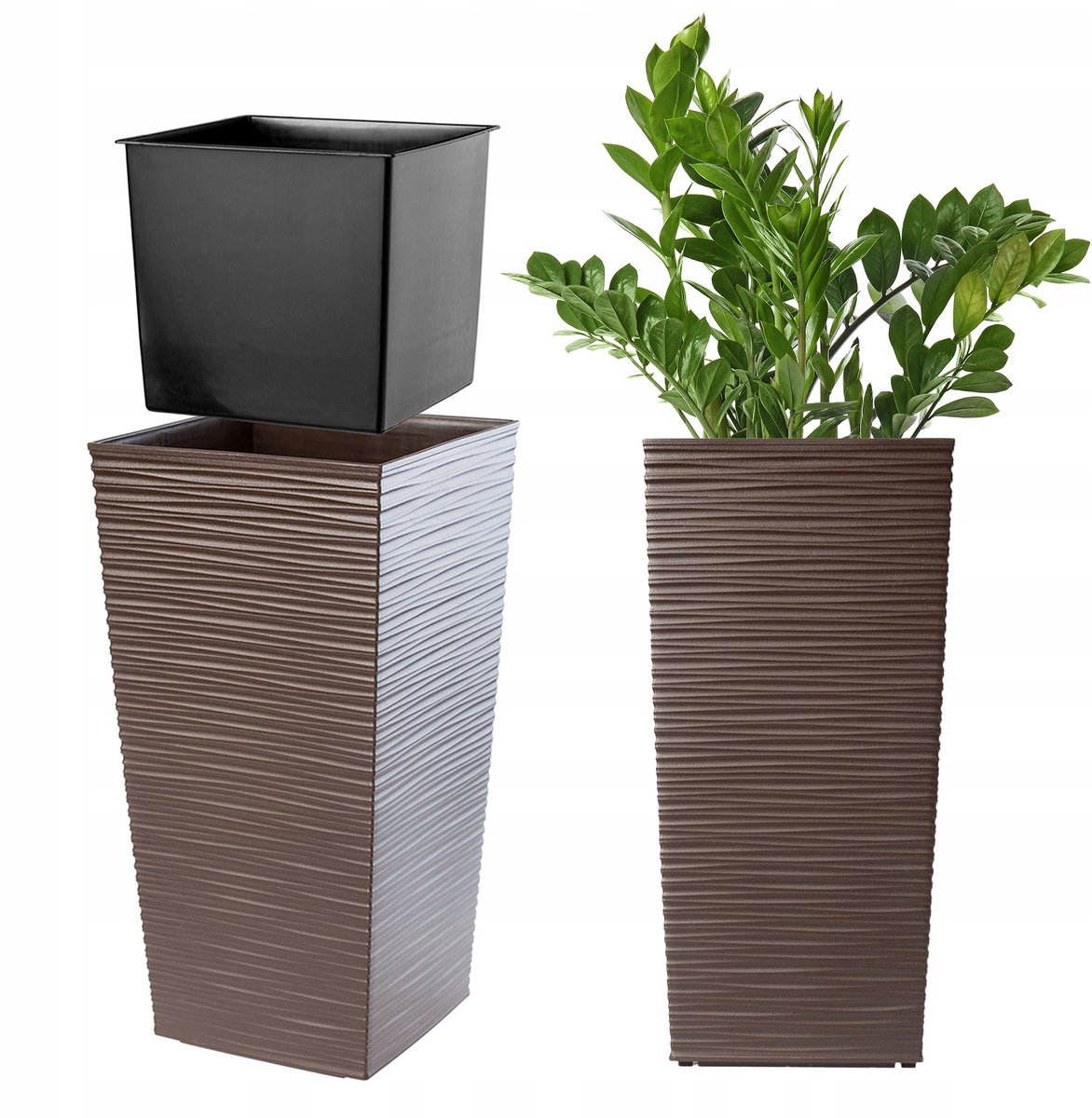 Hoge mokkakleurige plantenbak met inzet 24x47cm