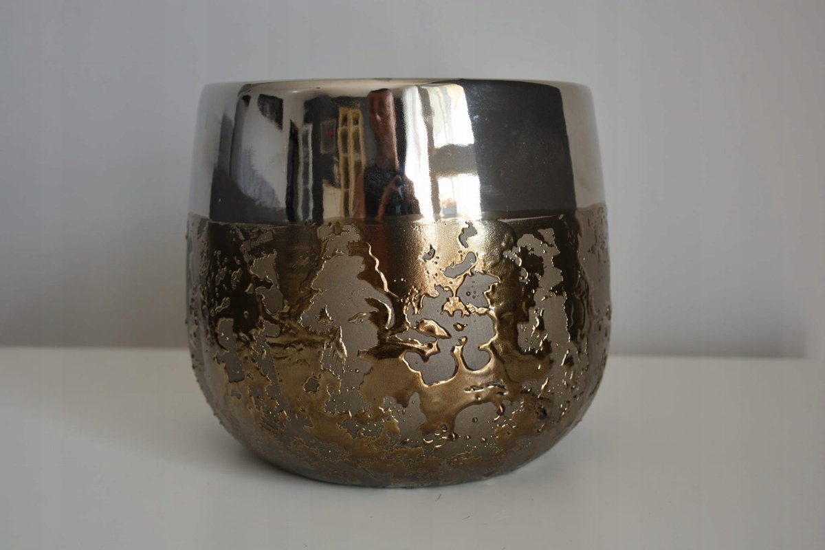 Keramische Pot/Bloempot 18x16 cm - Goud/Zilver