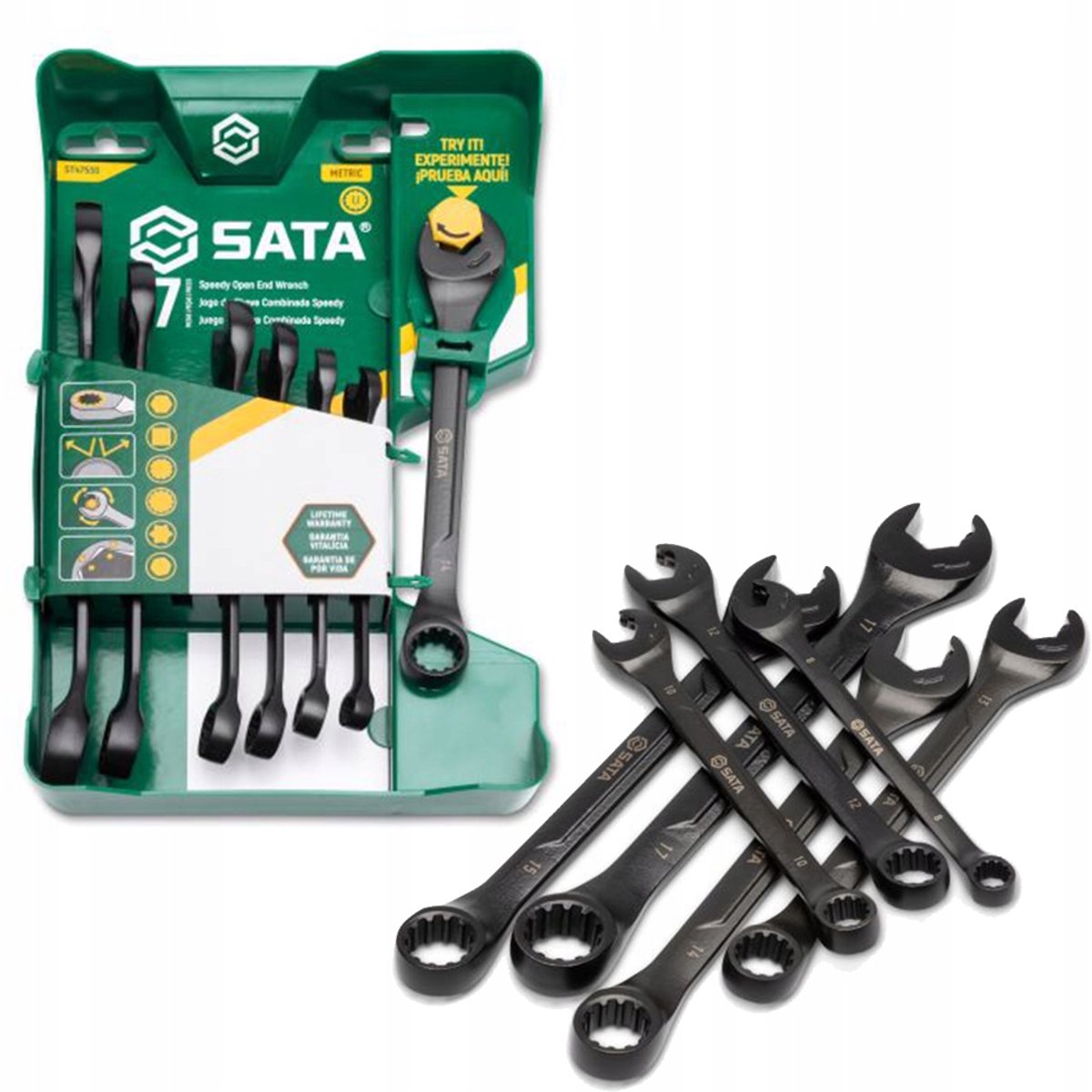 SATA Ratelsleutelset 7-delig 8-17mm CRV Black Edition