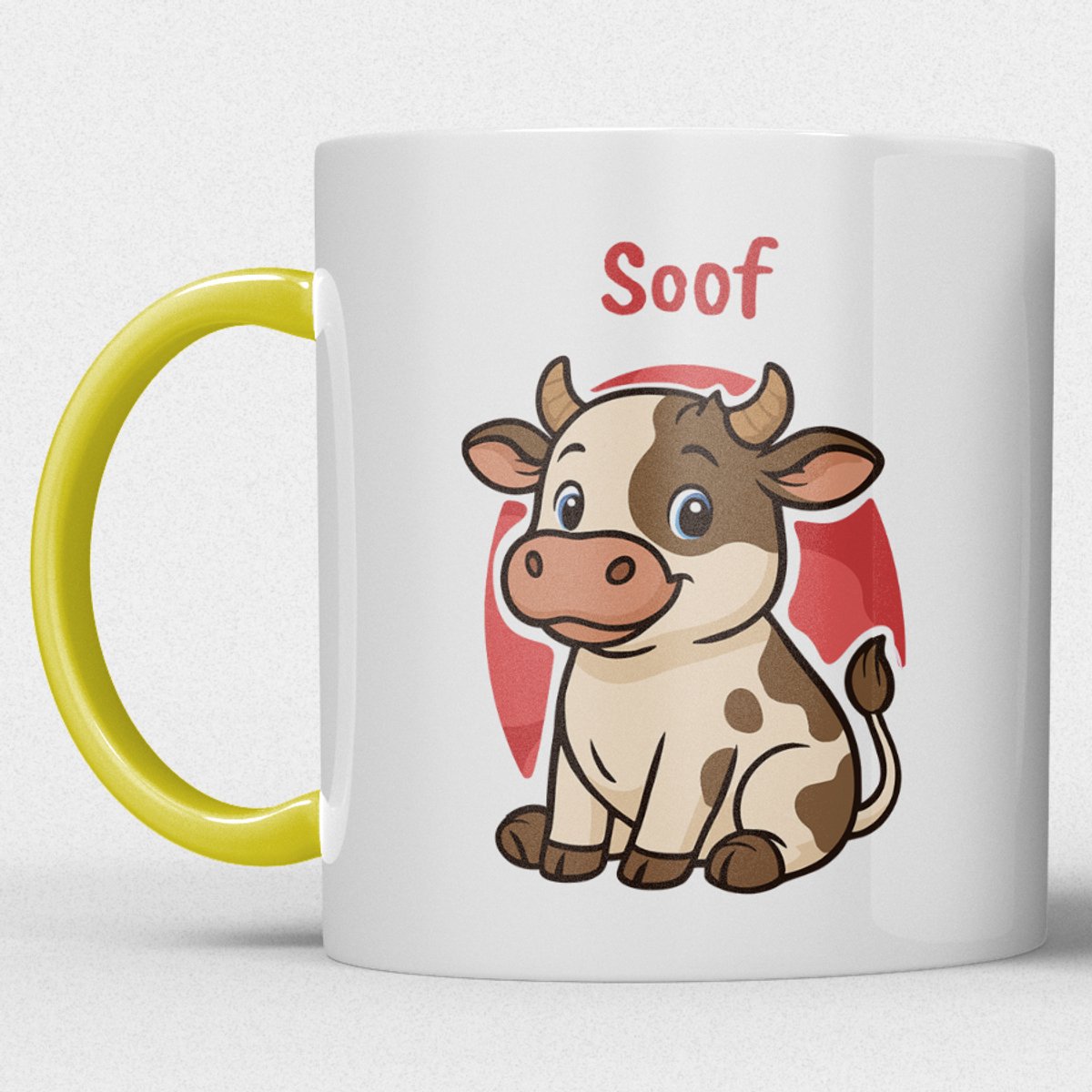 kindermok/kinderbeker | gepersonaliseerd met naam | met koe | geel | Schattige illustraties