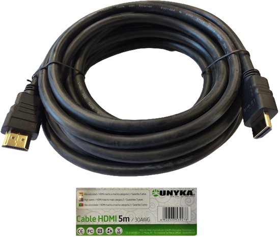 UNYKA - HDMI 2.0 Kabel Highspeed - Verguld - 1080P - 4K - 5.0 Meter