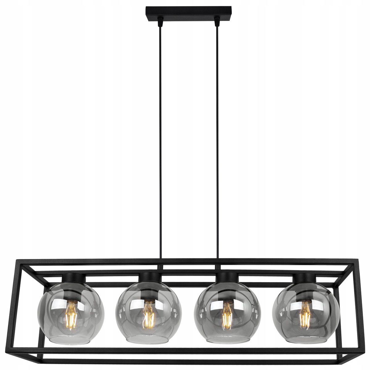 Hanglamp Zwarte Kooi met Glazen Bollen - Loft Stijl