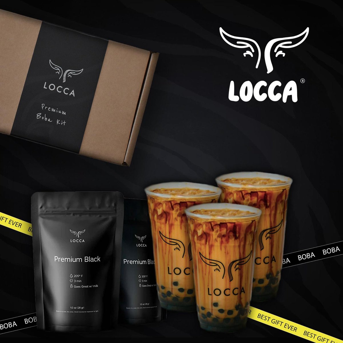 Locca - Instant Bubble Tea Set – 4 Porties - Brown Sugar Flavor – Chewy Tapioca Balletjes - Bubble Tea Kit Ready in 25 Secs – Quick Boba Tea for DIY - Boba Tea Kit for Milk Tea, Bubble Tea & Drinks – 4 Packs of Boba Pearls