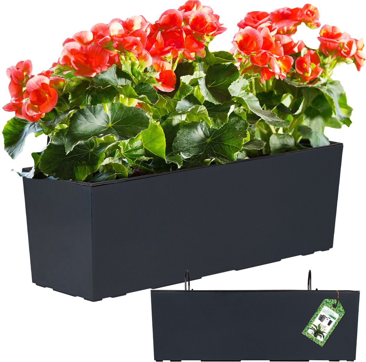 Hangende Balkonbak Antraciet - 58cm - Inclusief Inzet & Ohanghaken