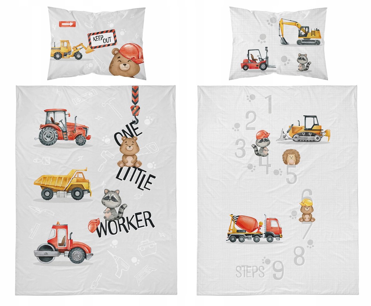 Kinderbeddengoed 90x120 cm - Bouwvoertuigen - 100% Katoen