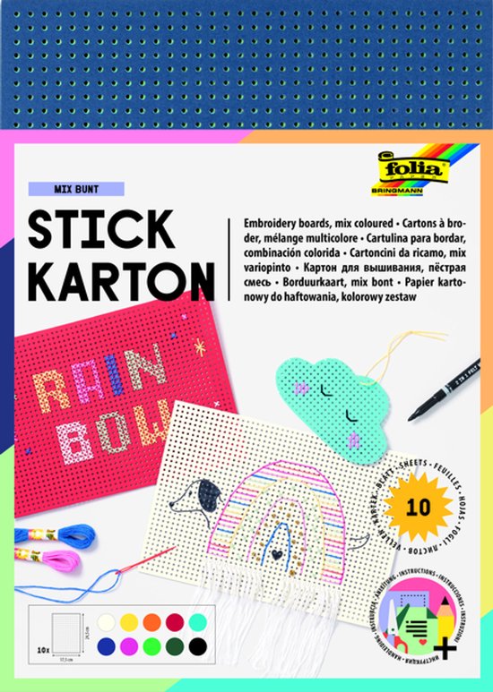 Borduurkarton (set nr. 50) vel 10 kleuren assorti