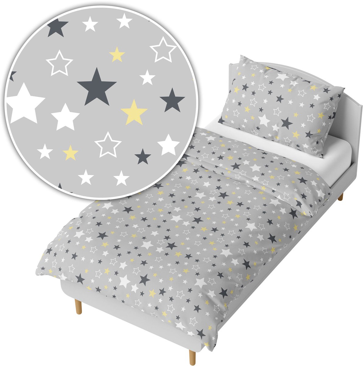Kinderbeddengoed 140x200cm - Sterren op Grijs - Katoen