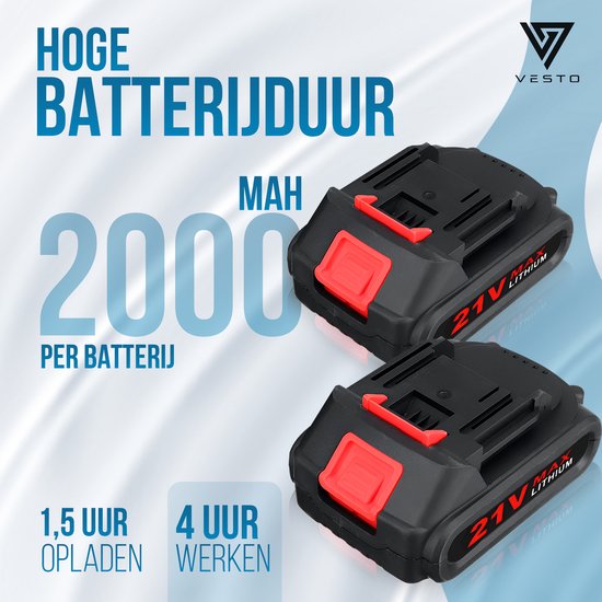 Vesto® Elektrische Snoeischaar met verlengsteel - Draadloos met 2 Accu's en Opbergkoffer - Professioneel Takkenschaar voor 28mm - Tuinschaar — afbeelding 5